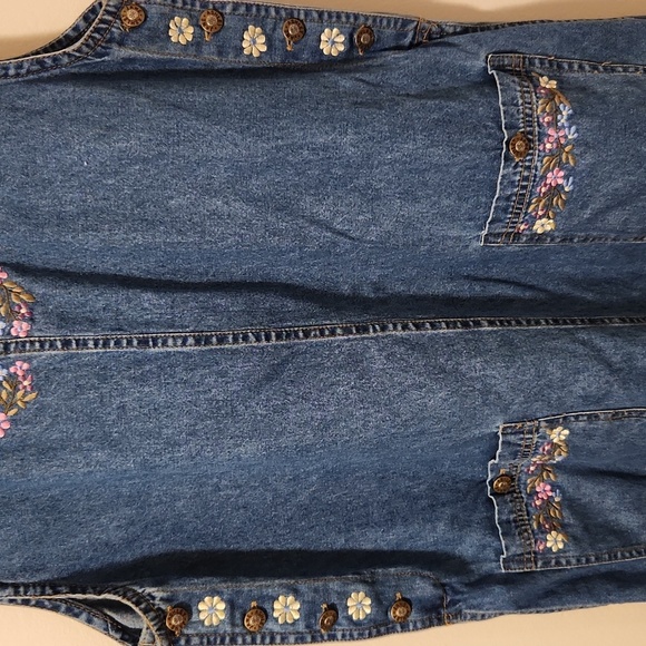 Jane Ashley Womens Vintage Denim Dress M Maxi w Floral Embridered Neck Pockets - Picture 4 of 12